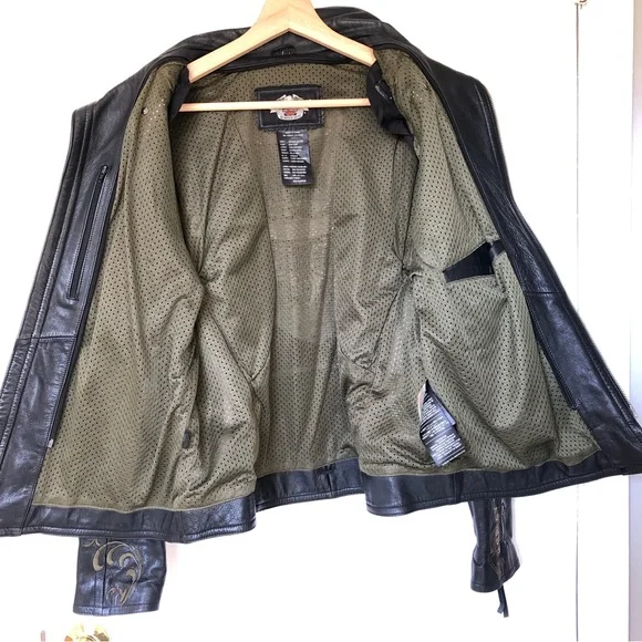 Women’s Harley Davison Gunuine Leather Motorcycle Jacket Size Large Embroidered - Picture 6 of 10